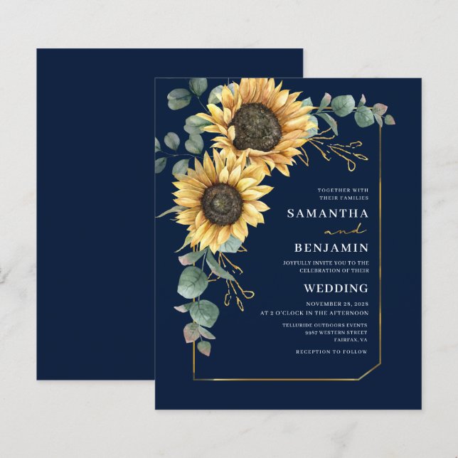 Budget Sonnenblume Eukalyptus Floral Wedite Einlad (Vorne/Hinten)