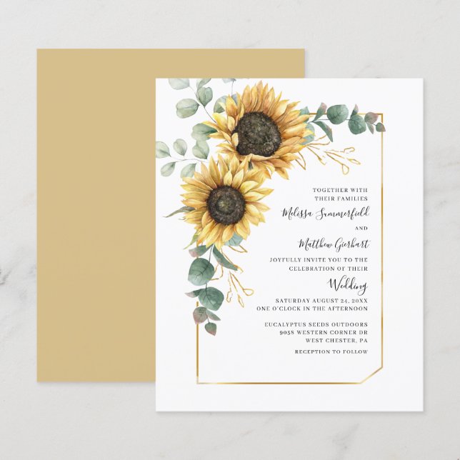 Budget Sonnenblume Eukalyptus Floral Wedite Einlad (Vorne/Hinten)