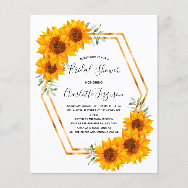 Budget Sonnenblumen Brautparty Gold geometrisch (Vorderseite)