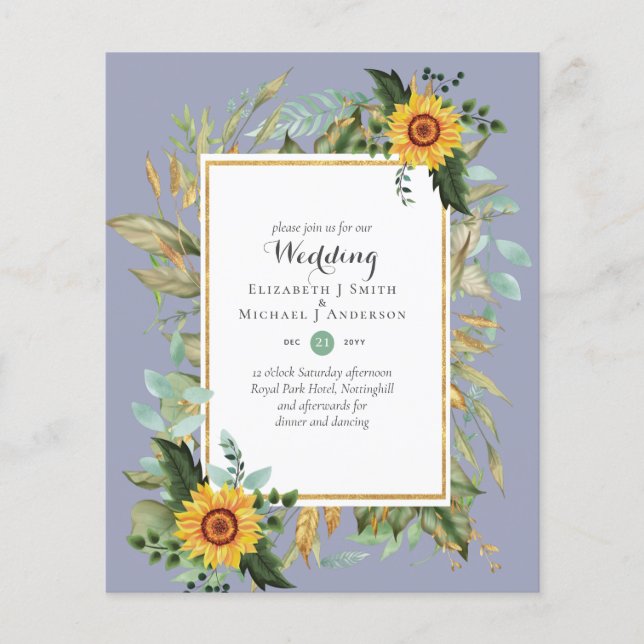 BUDGET Sonnenblumen Eukalyptus Grüne Hochzeit Flyer (Vorne)