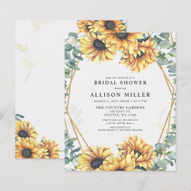 Budget Sonnenblumen Gold Bridal Dusche Einladung (Vorne/Hinten)