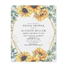 Budget Sonnenblumen Gold Bridal Dusche Einladung