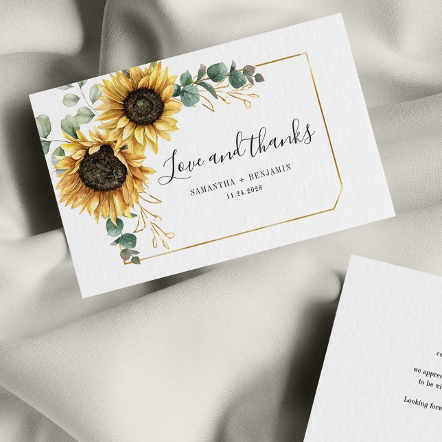 Budget Sonnenblumen Hochzeit Danke Karte (Floral Sunflower Eucalyptus Wedding Thank You Notecard)