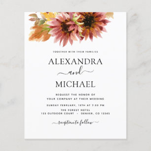 Budget Sonnenblumen Land Hochzeit Einladung Flyer