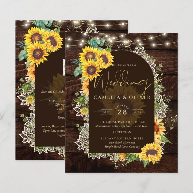 BUDGET Sonnenblumen Lights Lace Wedding INVITE (Vorne/Hinten)