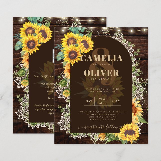 BUDGET Sonnenblumen Lights Lace Wedding INVITE (Vorne/Hinten)