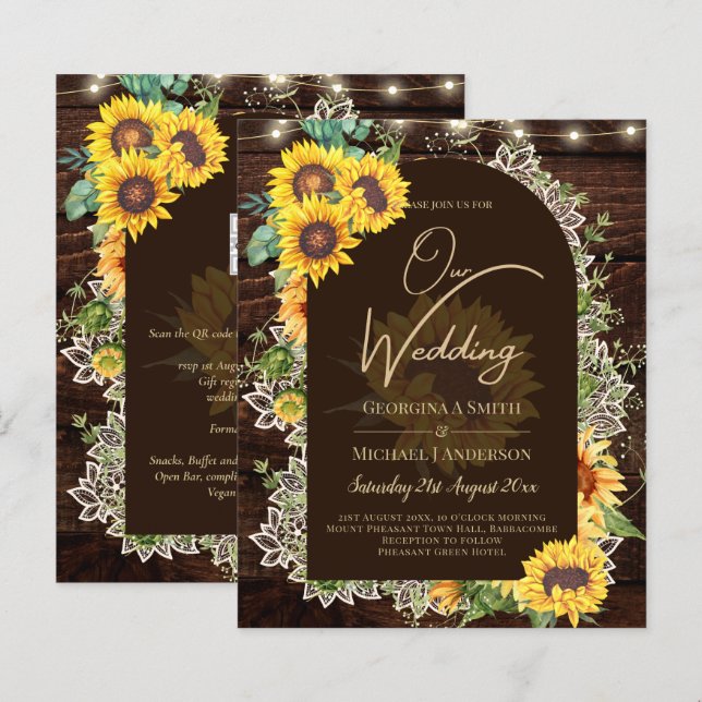 BUDGET Sonnenblumen Lights Lace Wedding INVITE (Vorne/Hinten)