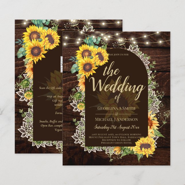 BUDGET Sonnenblumen Lights Lace Wedding INVITE (Vorne/Hinten)