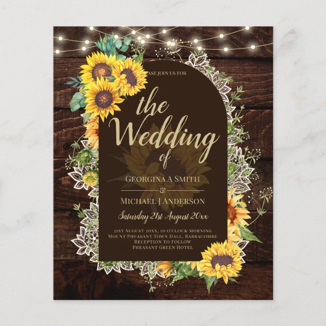 BUDGET Sonnenblumen Lights Lace Wedding INVITE Flyer (Vorne)