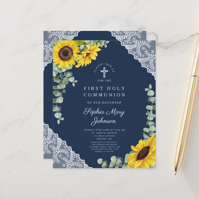 Budget Sonnenblumen Marine Blue Lace Erste Kommune (Vorderseite/Rückseite Beispiel)