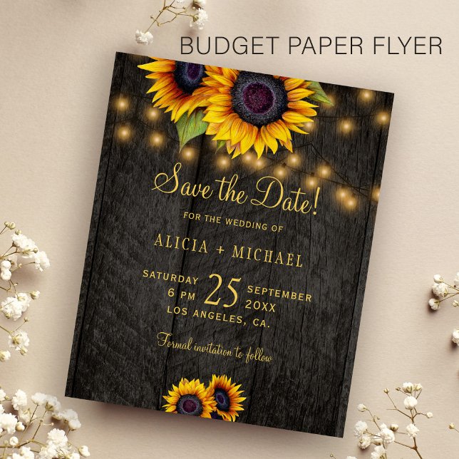 Budget Sonnenblumen Stallholz Hochzeit speichern d Flyer (Von Creator hochgeladen)