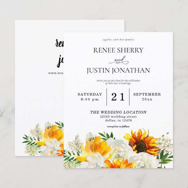 Budget Sonnenblumen & Weiße Rosen Blumenhochzeit 2 (Vorne/Hinten)