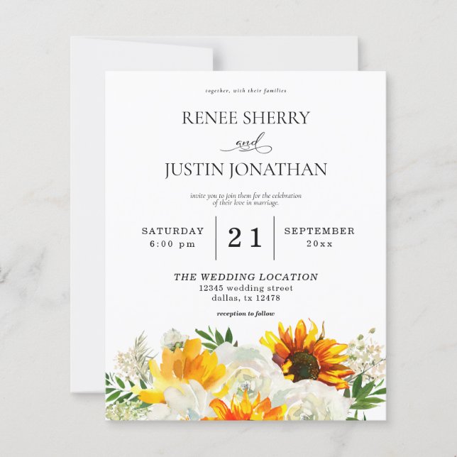 Budget Sonnenblumen & Weiße Rosen Blumenhochzeit 2 (Vorderseite)