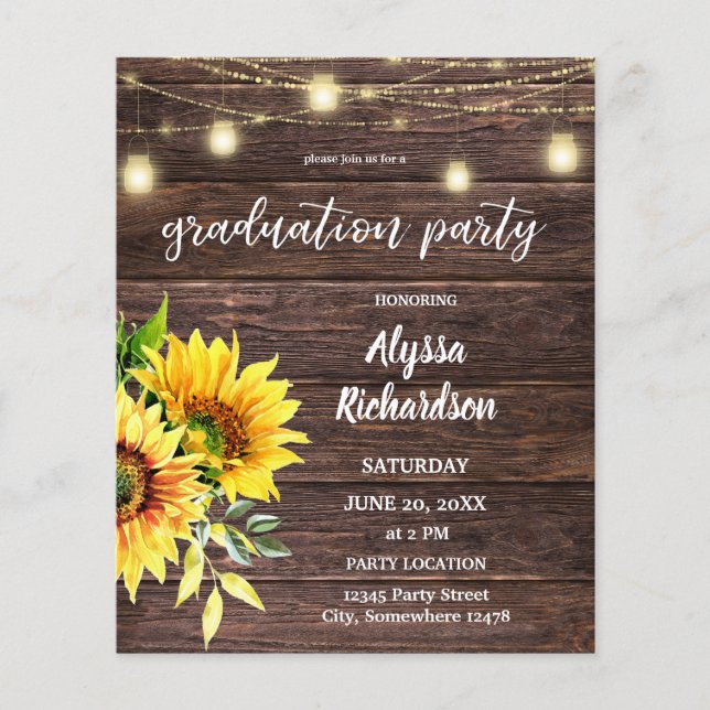 Budget Sonnenblumen, Wood Lights Graduation Party Flyer (Vorne)