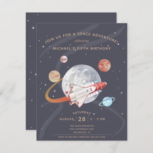 Budget Space Adventure Invitation d'anniversaire d (Devant / Derrière)