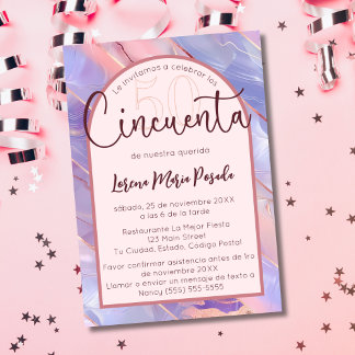 Budget Spanisch Lila Pink Agate 50. Geburtstag Einladung