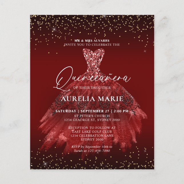 BUDGET Sparkle Gold Rote Prinzessin Kleid Quincean (Vorderseite)