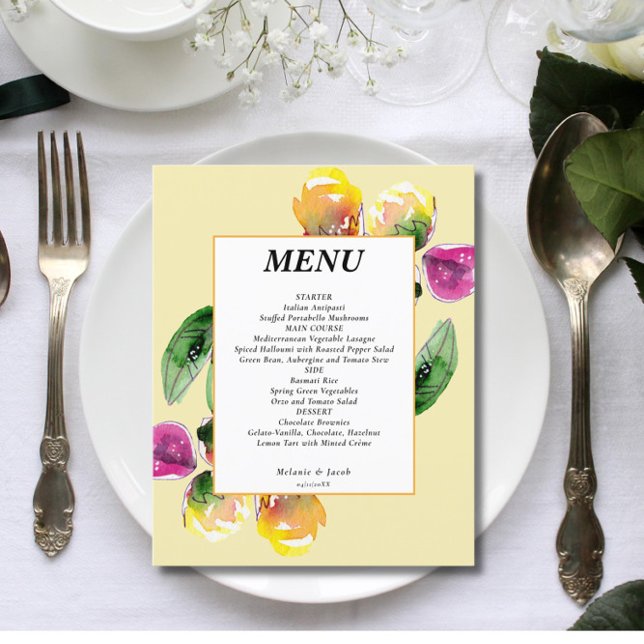 Budget Spring Floral Yellow Wedding Menu (Von Creator hochgeladen)