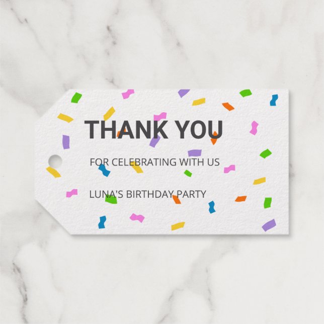 Budget Sprinkles Confetti 1st Birthday Geschenkanhänger (Rückseite (Horizontal))