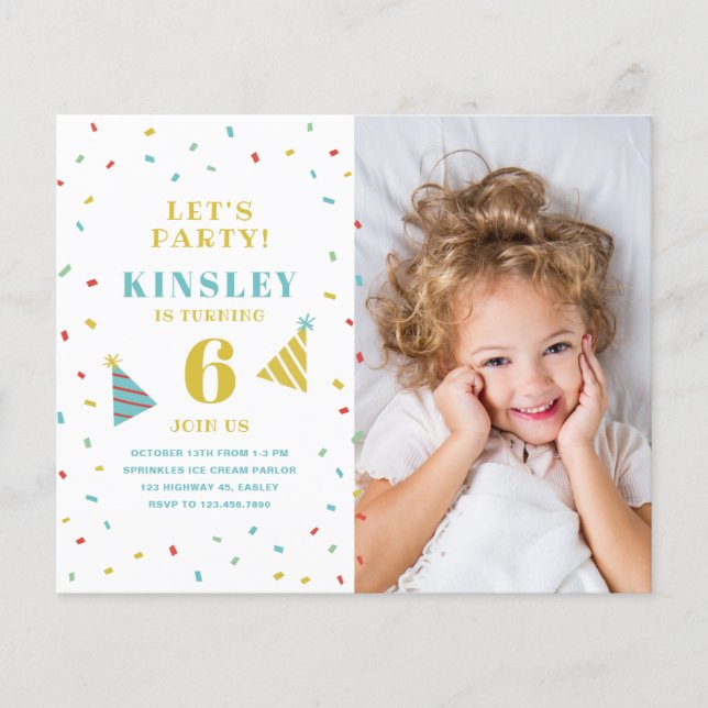 Budget Sprinkles Foto Kindergeburtstag Einladung (Vorderseite)