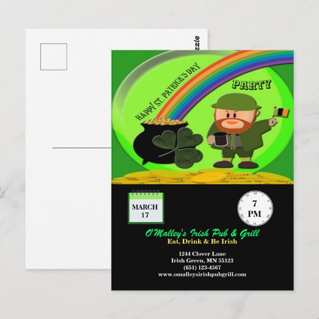 Budget St. Patrick's Day Kobold Topf mit Gold Postkarte (Vorne/Hinten)