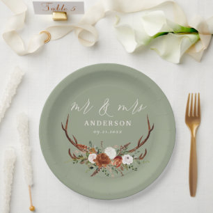 Budget Stag rustikale botanische Hochzeit Weise gr Pappteller