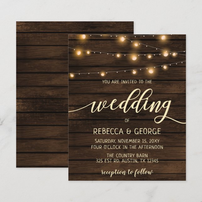 Budget Stall Holz String Lichter Hochzeit Einladun (Vorne/Hinten)