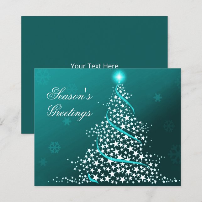 Budget Starry Christmas Tree Aqua Holiday Card (Vorne/Hinten)