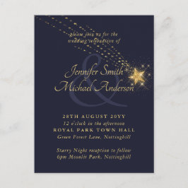 Budget Starry Night Blue Gold Hochzeit Einladung Postkarte