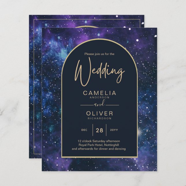 BUDGET Starry Night Lila Blue Wedding INVITE (Vorne/Hinten)