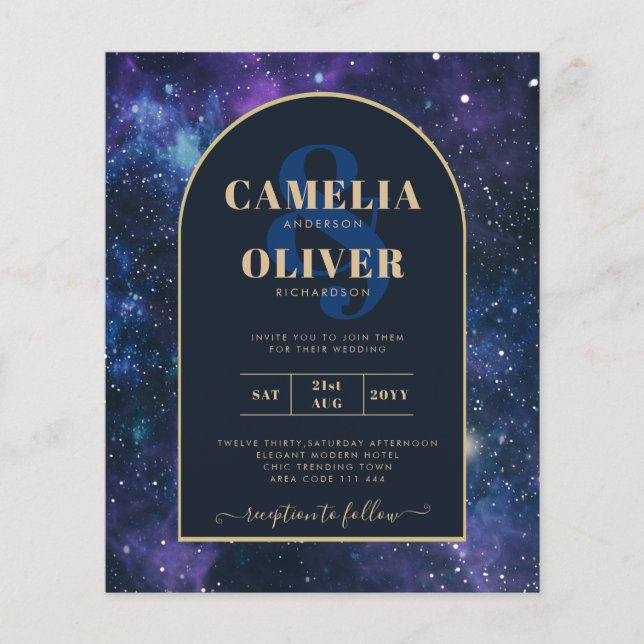 BUDGET Starry Night Lila Blue Wedding INVITE Flyer (Vorne)
