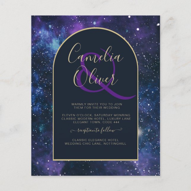 BUDGET Starry Night Lila Blue Wedding INVITE Flyer (Vorne)