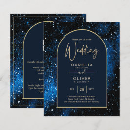 BUDGET Starry Night Navy Blue Gold Hochzeit INVITE
