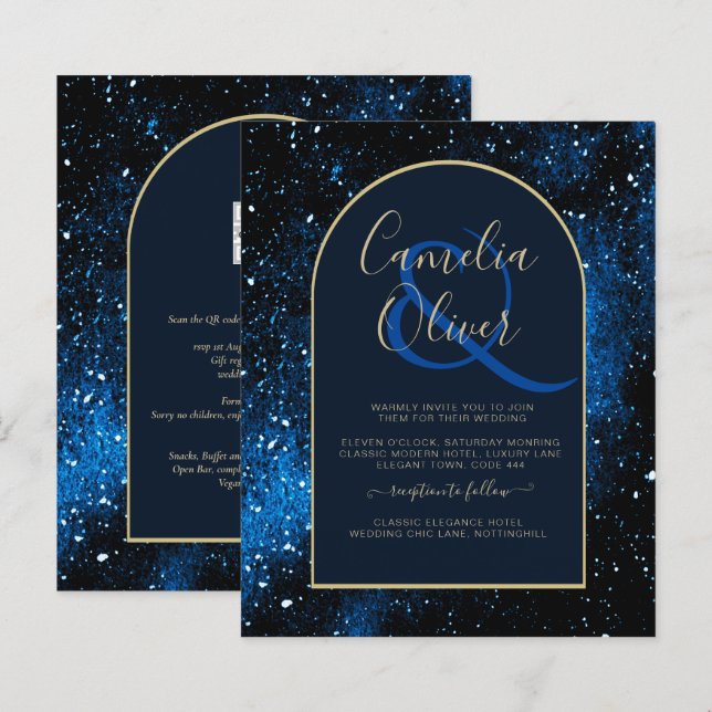 BUDGET Starry Night Navy Blue Gold Hochzeit INVITE (Vorne/Hinten)