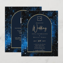 BUDGET Starry Night Navy Blue Gold Hochzeit INVITE