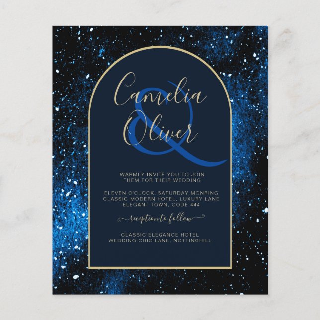 BUDGET Starry Night Navy Blue Gold Hochzeit INVITE Flyer (Vorne)