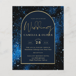 BUDGET Starry Night Navy Blue Gold Hochzeit INVITE Flyer