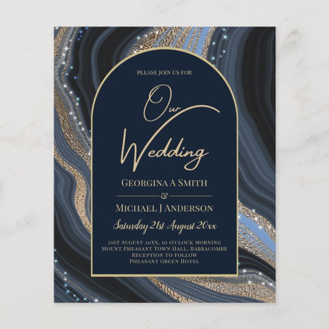 BUDGET Starry Night Navy Gold Agate Wedding INVITE (Vorderseite)