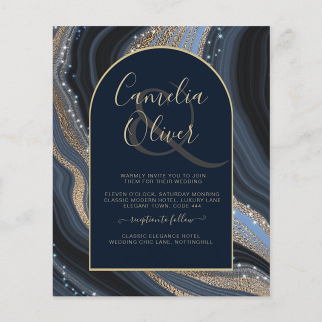 BUDGET Starry Night Navy Gold Agate Wedding INVITE Flyer (Vorne)