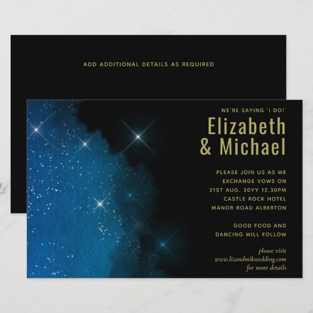BUDGET Starry Night Navy Gold Einladungen für Hoch (Vorne/Hinten)