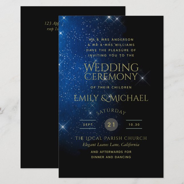 BUDGET Starry Night Navy Gold Einladungen für Hoch (Vorne/Hinten)