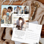 Budget Stilvolle 4 Foto Collage Wedding Vielen Dan Postkarte<br><div class="desc">Budget Elegant Stilvolles Handschrift Script 4 Foto Collage Wedding Vielen Dank Postcard. Minimalistische Hochzeit Dankeschön Kartenvorlage mit vier Foto auf der Vorderseite und ein Foto auf der Rückseite. Mit dem Text "Danke" in einer Wirblen Hand geschrieben Typografie Skript-Schriftart mit Swash oder in schwarz auf weißem Hintergrund. Kleines Liebe Herz zwischen...</div>