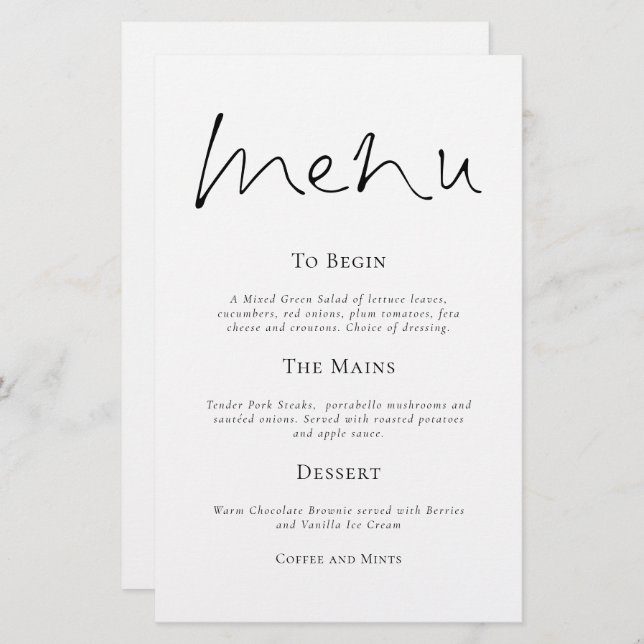 Budget Stilvolle Typografie Simple Wedding Menu (Vorne/Hinten)