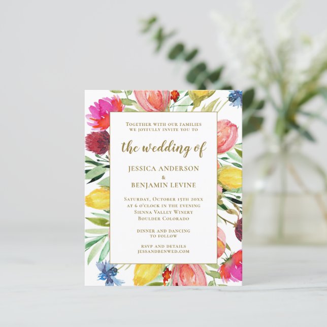 Budget Stilvolle Watercolor Garden Wedding Einladu (Stehend Vorderseite)