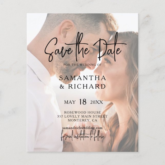 Budget Stilvolles Typografie-Foto Save the Date Flyer (Vorne)