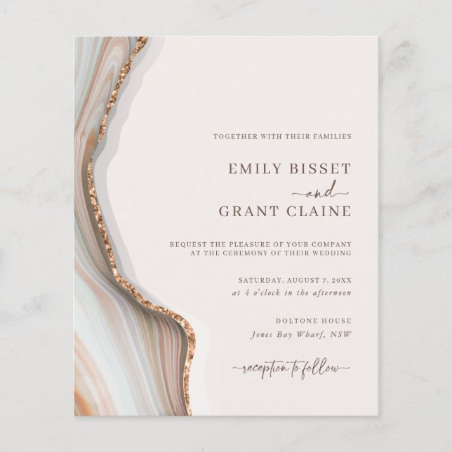 Budget Stone Marble Agate Hochzeit Einladung Flyer (Vorne)