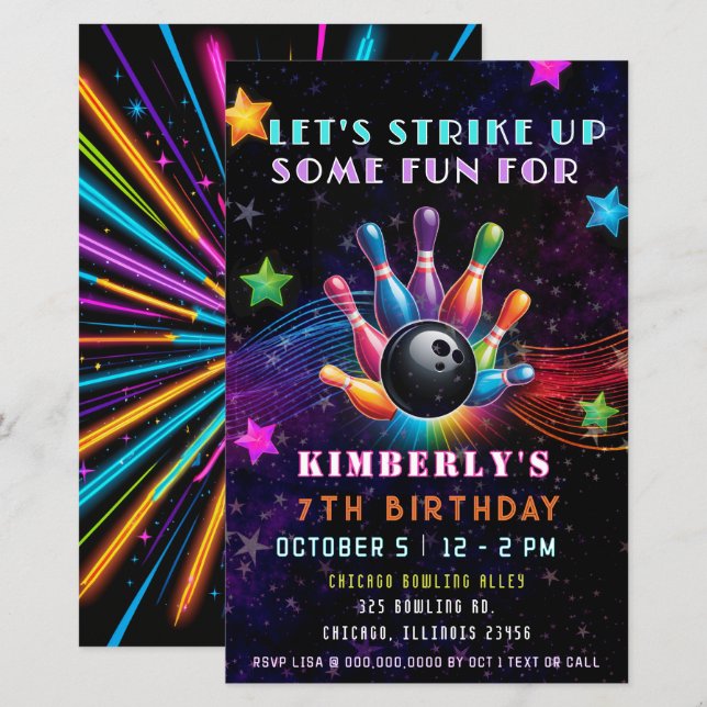 Budget Strike Up Neon Glow Bowling Birthday (Vorne/Hinten)