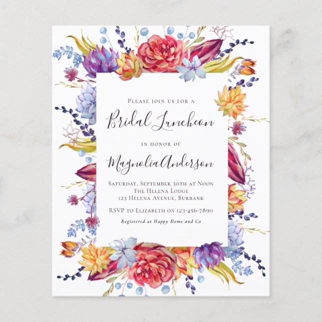 Budget Succulent Bridal Luncheon Einladung (Vorderseite)