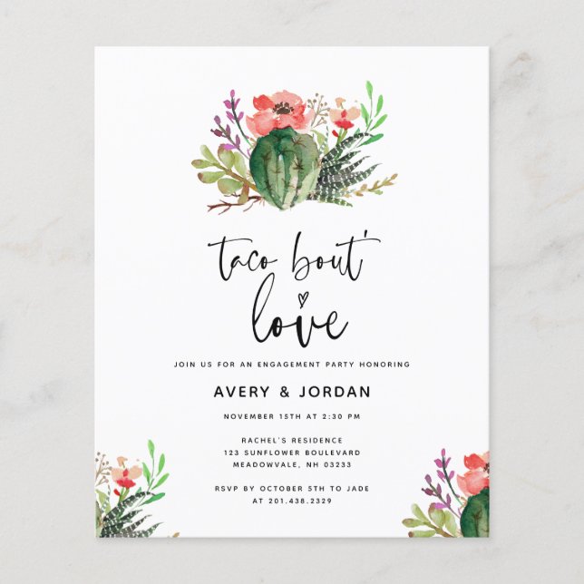 Budget Sukkulente Taco Bout Liebe Engagement Parte Flyer (Vorne)