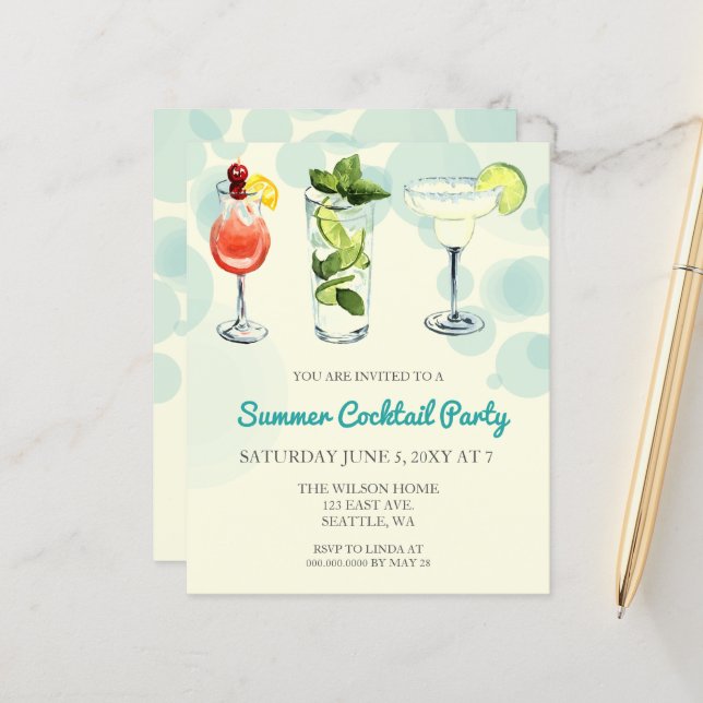 Budget Summer Cocktail Party Einladungen (Vorderseite/Rückseite Beispiel)
